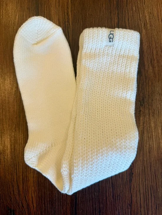 UGG Womens Cream Knit Tall Socks NEW - Picture 2 of 2